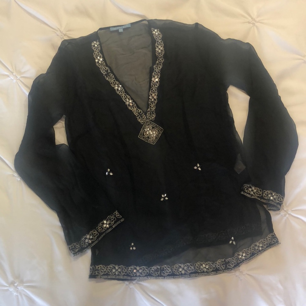 Sheer Embellished Top sz small.